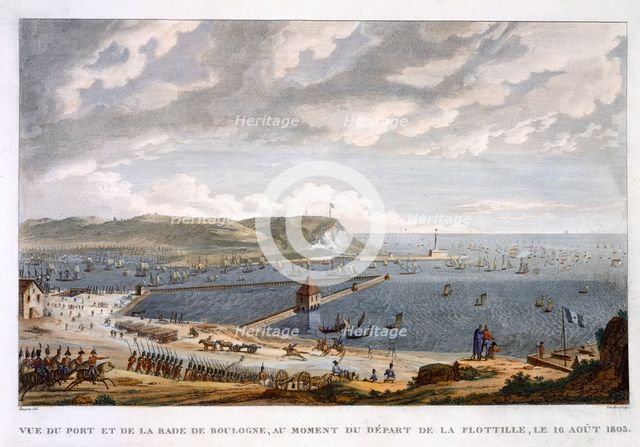 'View of the Port and the Roadstead of Boulogne at the Departure of the Flotilla, 16 August 1803'. Artist: Louis Francois Couche