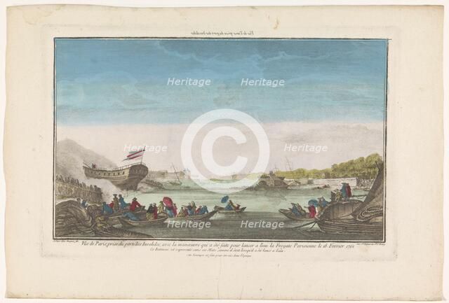 View of the Port des Invalides in Paris with the Paris Frigate on Feb 18, 1761, , (1761-1805).  Creator: Unknown.