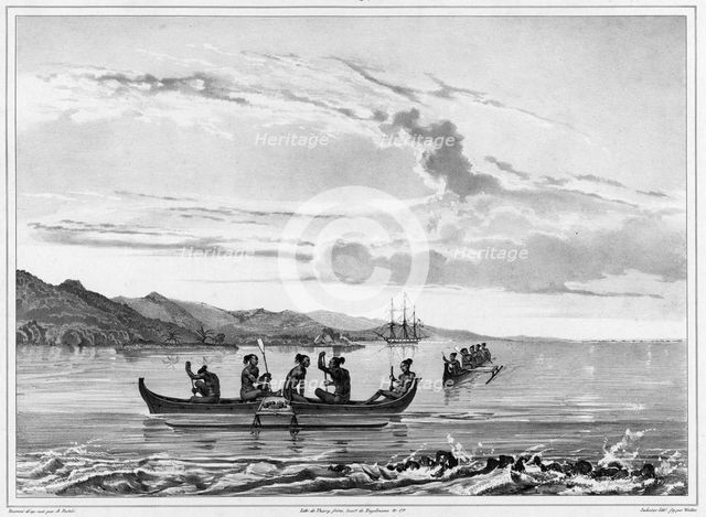 View of the Port of La Coquille In Kosrae Island, Caroline Islands, 19th century. Creators: Alexander Postels, Godefroy Engelmann, Emile-Charles Wattier.