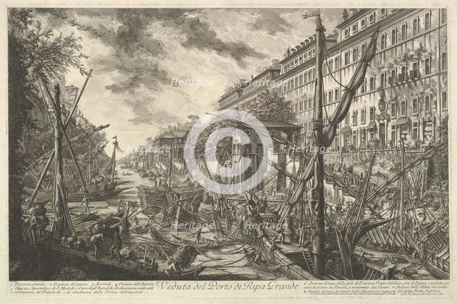 View of the Port of Ripa Grande, from Vedute di Roma (Roman Views), ca. 1753. Creator: Giovanni Battista Piranesi.