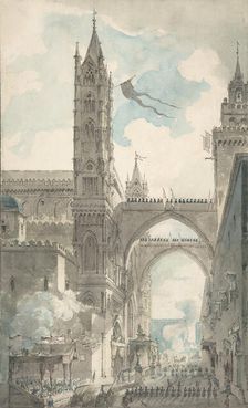 View of the Portal and Principal Entrance of the Cathedral of Palermo during the Festival..., n.d. Creator: Louis Jean Desprez