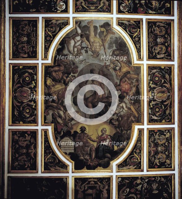 View of the paintings in the ceiling of the second floor room, in the Pilatos House of Sevilla, b…