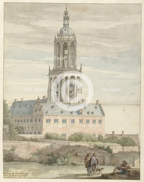 View of the Palace of Frederik V, Elector Palatine, and the Sint-Cunerakerk, Rhenen, 1644. Creator: Pieter Jansz Saenredam.