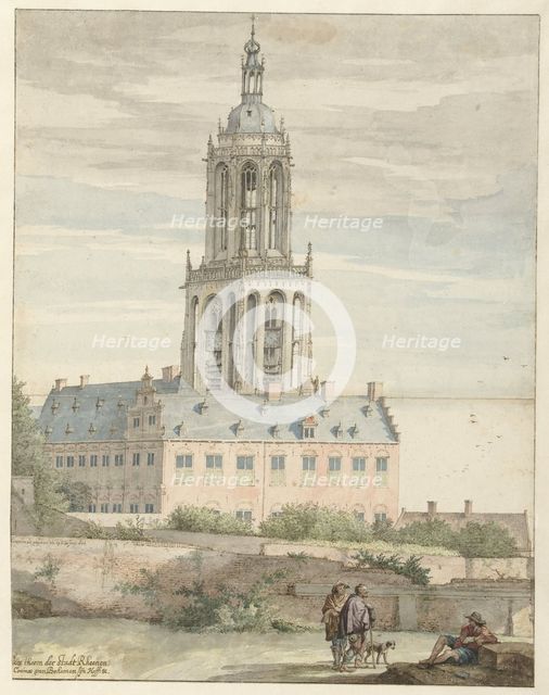 View of the Palace of Frederik V, Elector Palatine, and the Sint-Cunerakerk, Rhenen, 1644. Creator: Pieter Jansz Saenredam.