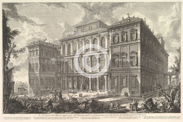 View of the palace of the illustrious Barberini family on the Quirinal Hill, desi..., ca. 1750-1759. Creator: Giovanni Battista Piranesi.
