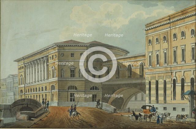View of the Palace Embankment in St. Petersburg, First quarter of 19th cen.. Artist: Kolmann, Karl Ivanovich (1786-1846)