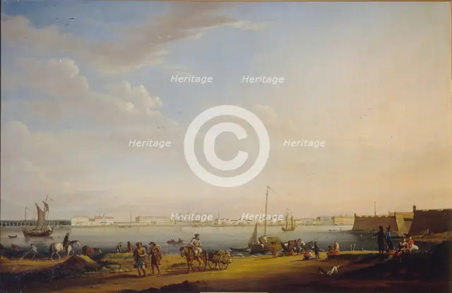 View of the Palace Square and Summer Garden from the Petersburg District, c. 1800. Artist: Mayr, Johann Georg, von (1760-1816)
