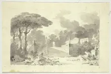 View of the Park at Versailles: Monumental Staircase, Pedestal and Temple, n.d. Creator: Pierre Antoine Mongin