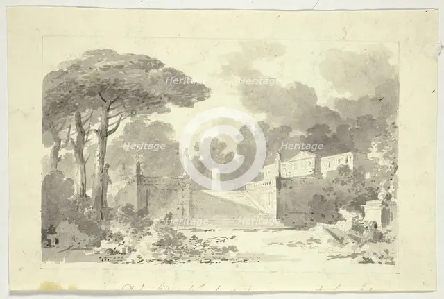 View of the Park at Versailles: Monumental Staircase, Pedestal and Temple, n.d. Creator: Pierre Antoine Mongin.