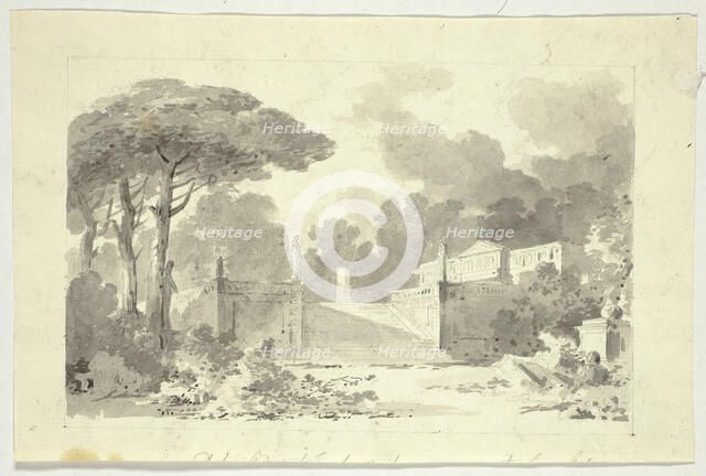 View of the Park at Versailles: Monumental Staircase, Pedestal and Temple, n.d. Creator: Pierre Antoine Mongin.