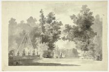 View of the Park at Versailles: Arch of Ladders with Plants; Statuary, n.d. Creator: Pierre Antoine Mongin