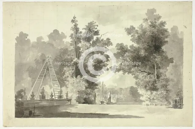 View of the Park at Versailles: Arch of Ladders with Plants; Statuary, n.d. Creator: Pierre Antoine Mongin.