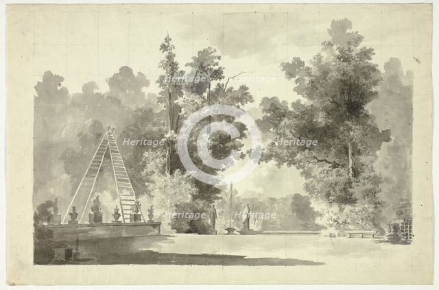 View of the Park at Versailles: Arch of Ladders with Plants; Statuary, n.d. Creator: Pierre Antoine Mongin.