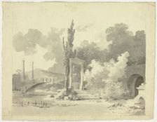 View of the Park at Versailles: Arched Bridge with Columned Approaches, n.d. Creator: Pierre Antoine Mongin