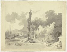 View of the Park at Versailles: Arched Bridge with Columned Approaches, n.d. Creator: Pierre Antoine Mongin