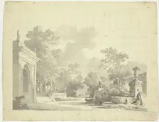View of the Park at Versailles: Arched Entry to a Terrace, Urns and Ruined Statuary, n.d. Creator: Pierre Antoine Mongin