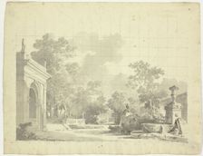 View of the Park at Versailles: Arched Entry to a Terrace, Urns and Ruined Statuary, n.d. Creator: Pierre Antoine Mongin