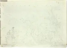 View of the Park at Versailles: Equestrian Statue Among Trees, n.d. Creator: Pierre Antoine Mongin