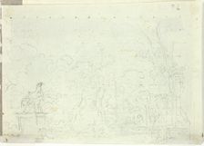 View of the Park at Versailles: Equestrian Statue Among Trees, n.d. Creator: Pierre Antoine Mongin