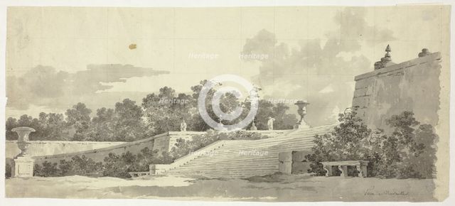 View of the Park at Versailles: Staircase, Urns and Topiaries, n.d. Creator: Pierre Antoine Mongin.