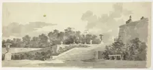 View of the Park at Versailles: Staircase, Urns and Topiaries, n.d. Creator: Pierre Antoine Mongin
