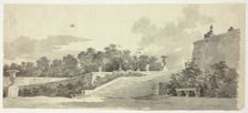 View of the Park at Versailles: Staircase, Urns and Topiaries, n.d. Creator: Pierre Antoine Mongin