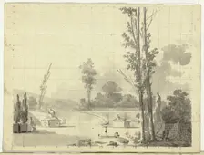 View of the Park at Versailles: Stairway and Two Poplars, n.d. Creator: Pierre Antoine Mongin