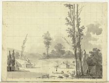 View of the Park at Versailles: Stairway and Two Poplars, n.d. Creator: Pierre Antoine Mongin