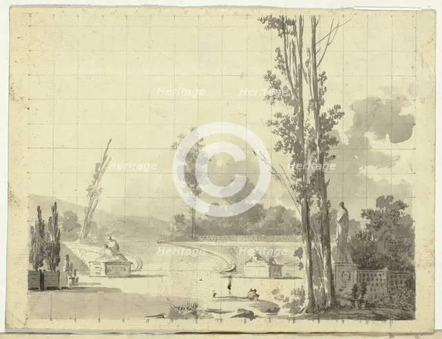 View of the Park at Versailles: Stairway and Two Poplars, n.d. Creator: Pierre Antoine Mongin.