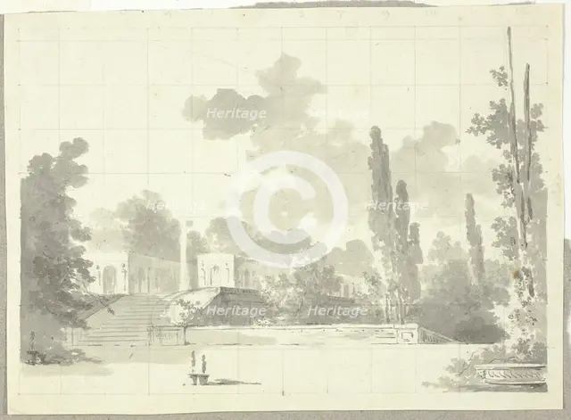 View of the Park at Versailles: Stairway to Terrace with Temple and Column, n.d. Creator: Pierre Antoine Mongin.