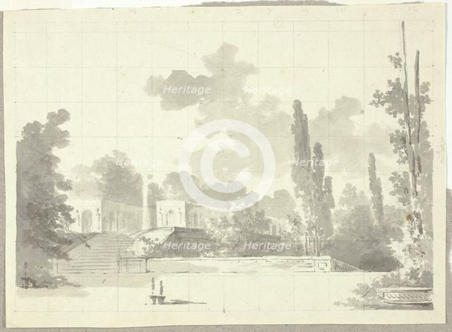 View of the Park at Versailles: Stairway to Terrace with Temple and Column, n.d. Creator: Pierre Antoine Mongin.