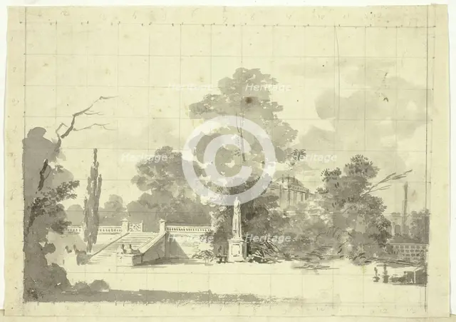 View of the Park at Versailles: Stairway with Two Pairs of Sphinxes, n.d. Creator: Pierre Antoine Mongin.