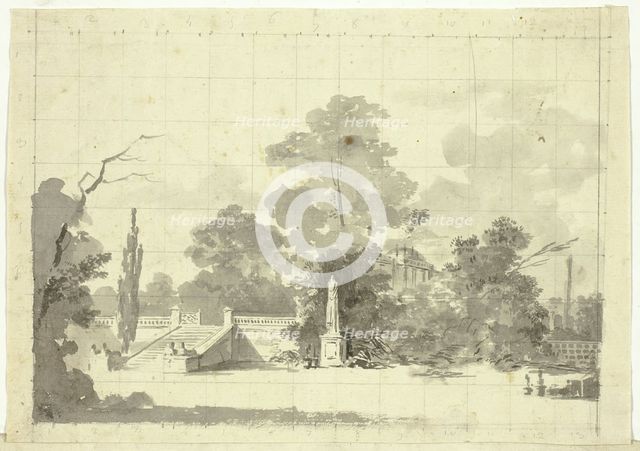 View of the Park at Versailles: Stairway with Two Pairs of Sphinxes, n.d. Creator: Pierre Antoine Mongin.