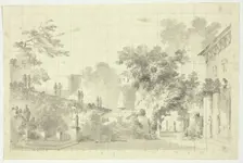 View of the Park at Versailles: Statues and a Fountain, n.d. Creator: Pierre Antoine Mongin