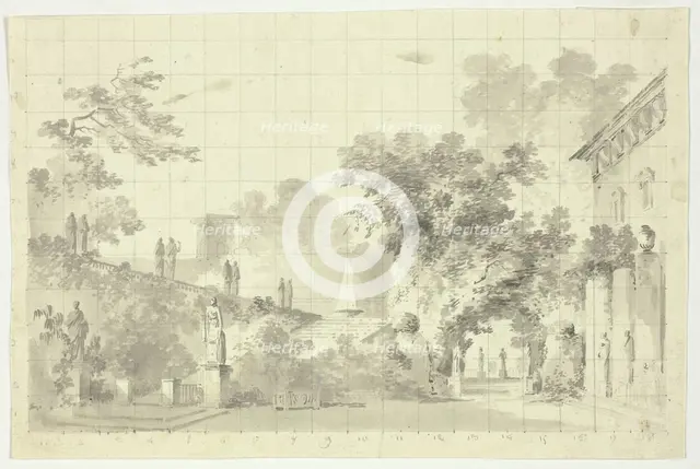 View of the Park at Versailles: Statues and a Fountain, n.d. Creator: Pierre Antoine Mongin.