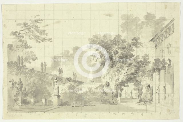 View of the Park at Versailles: Statues and a Fountain, n.d. Creator: Pierre Antoine Mongin.