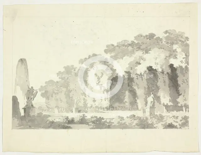 View of the Park at Versailles: Trees and Statuary, n.d. Creator: Pierre Antoine Mongin.