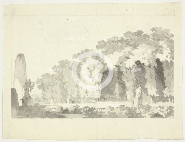 View of the Park at Versailles: Trees and Statuary, n.d. Creator: Pierre Antoine Mongin.