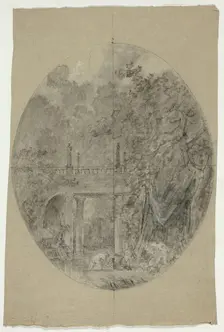 View of the Park at Versailles: Women Bathing Beneath a Bridge, n.d. Creator: Pierre Antoine Mongin