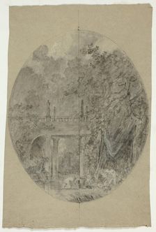 View of the Park at Versailles: Women Bathing Beneath a Bridge, n.d. Creator: Pierre Antoine Mongin