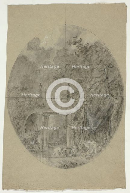 View of the Park at Versailles: Women Bathing Beneath a Bridge, n.d. Creator: Pierre Antoine Mongin.
