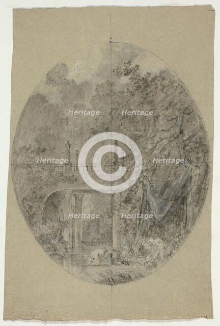 View of the Park at Versailles: Women Bathing Beneath a Bridge, n.d. Creator: Pierre Antoine Mongin.