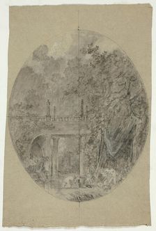 View of the Park at Versailles: Women Bathing Beneath a Bridge, n.d. Creator: Pierre Antoine Mongin