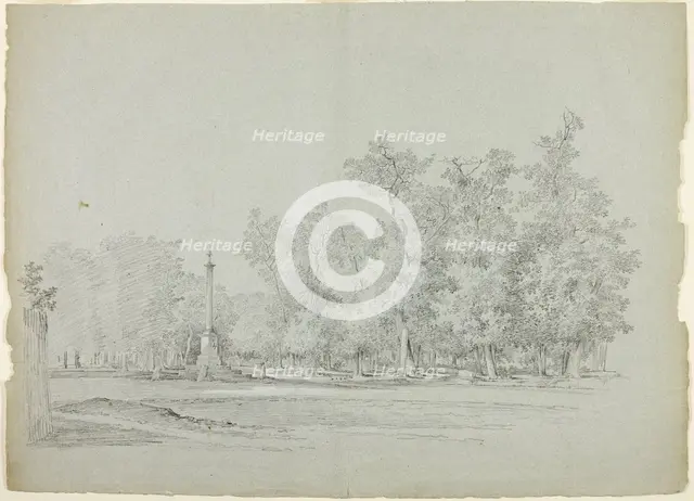 View of the Park st Versailles: Landscape with Memorial Column and Grove of Trees, n.d. Creator: Pierre Antoine Mongin.