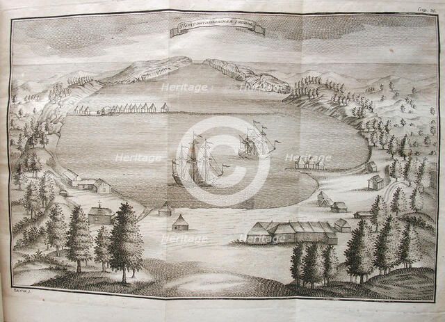 View of the Petropavlovsk Harbor, 1755. Artist: Krasheninnikov, Stepan Petrovich (1711-1755)