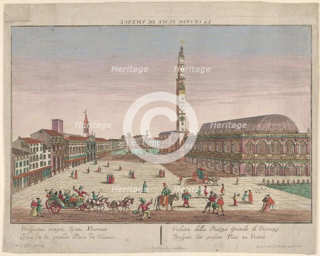 View of the Piazza dei Signori of Vicenza with horse-drawn carriages and figures ..., ca. 1750-1801. Creator: Georg Balthasar Probst.