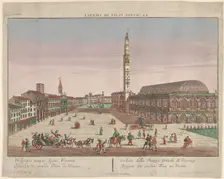 View of the Piazza dei Signori of Vicenza with horse-drawn carriages and figures ..., ca. 1750-1801. Creator: Georg Balthasar Probst