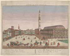 View of the Piazza dei Signori of Vicenza with horse-drawn carriages and figures ..., ca. 1750-1801. Creator: Georg Balthasar Probst