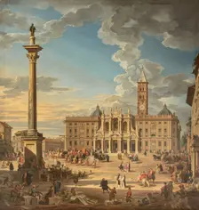 View of the Piazza Santa Maria Maggiore, 1742. Creator: Pannini (Panini), Giovanni Paolo (1691-1765)