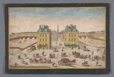 View of the Place Dauphine with the built-up Pont au Change and the Pont Saint-Michel..., 1700-1799. Creator: Anon